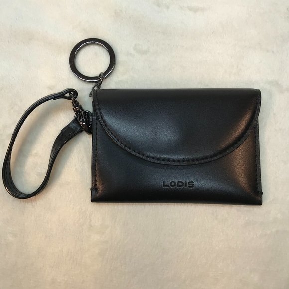 NWT Lodis RFID Leather Fold Over Snap Cardholder with Keyring - Picture 1 of 7